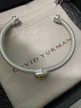 David Yurman Sterling Cable Bracelet with Yellow Stone Accent